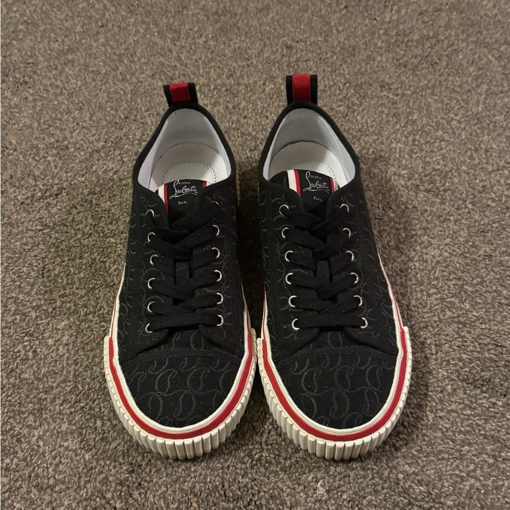 Christian Louboutin Black and Red Low-Top Sneakers